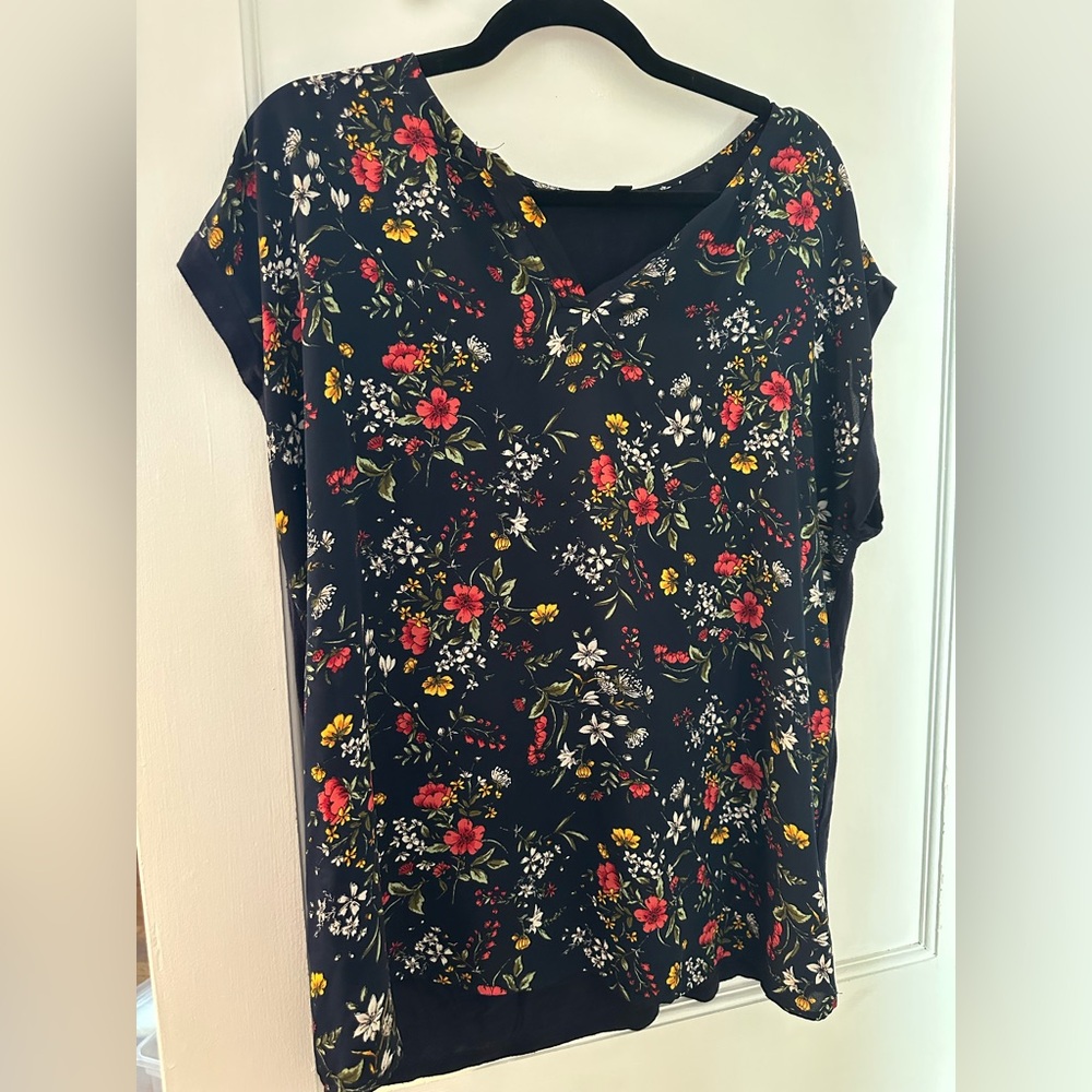 Papermoon Stitch Fix Navy Floral Drop Sleeve Blouse Size XXL